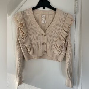Sadie & Sage Cropped Cream Cardigan with Ruffle Details Size Small